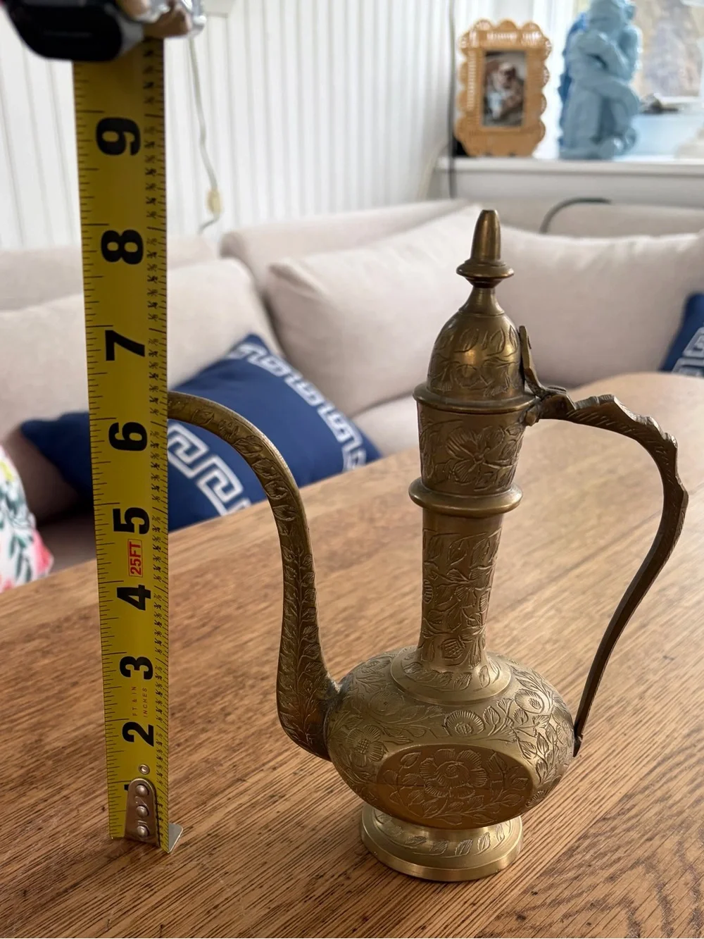 Ornate Brass Ewer Pitcher Vase – Antique-Style Decorative Accent (Brass)
